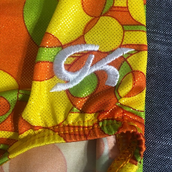 GK Gymnastics Leotard AS Adult Small With Tags Yellow Orange Green Circles - Picture 3 of 16